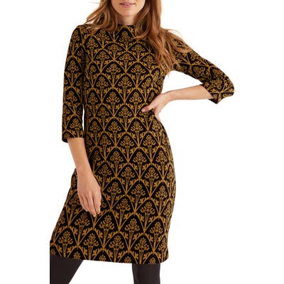 Boden Victoria Jacquard High Neck Dress, Black
