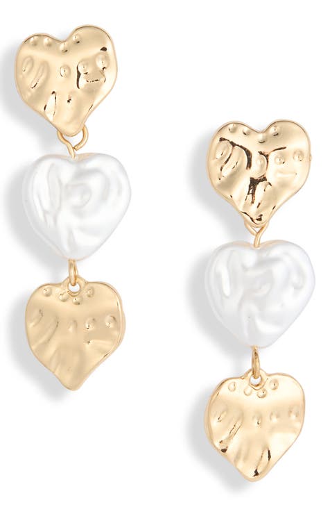 Imitation Pearl & Molten Heart Drop Earrings