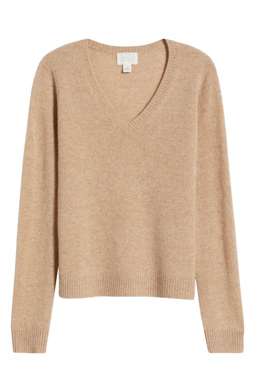 Caslonr Caslon(r) Cashmere V-neck Sweater In Tan Camel Dark Heather