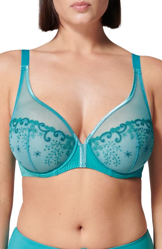 Shop Simone Perele Delice Sheer Underwire Plunge Bra In Atoll Blue