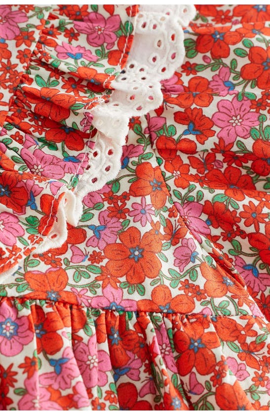 Shop Next Kids' Floral Lace Trim Cotton Dress In Red
