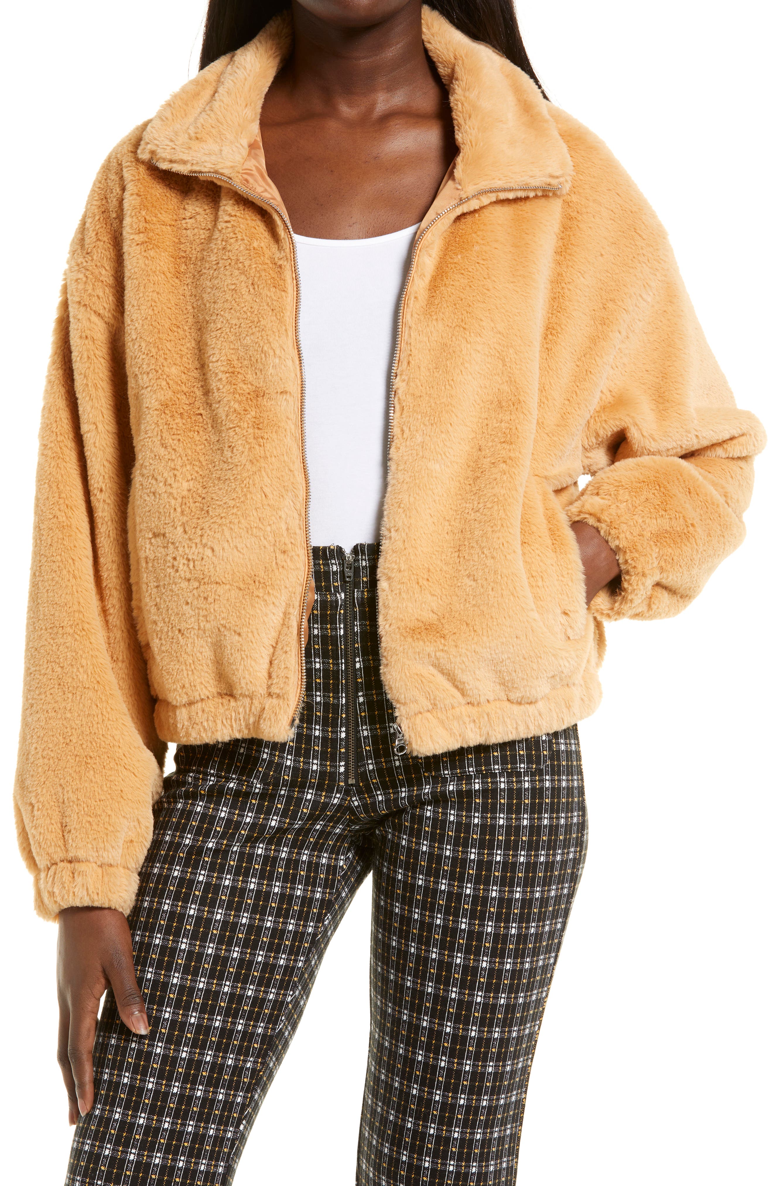 brown fur jacket with hood