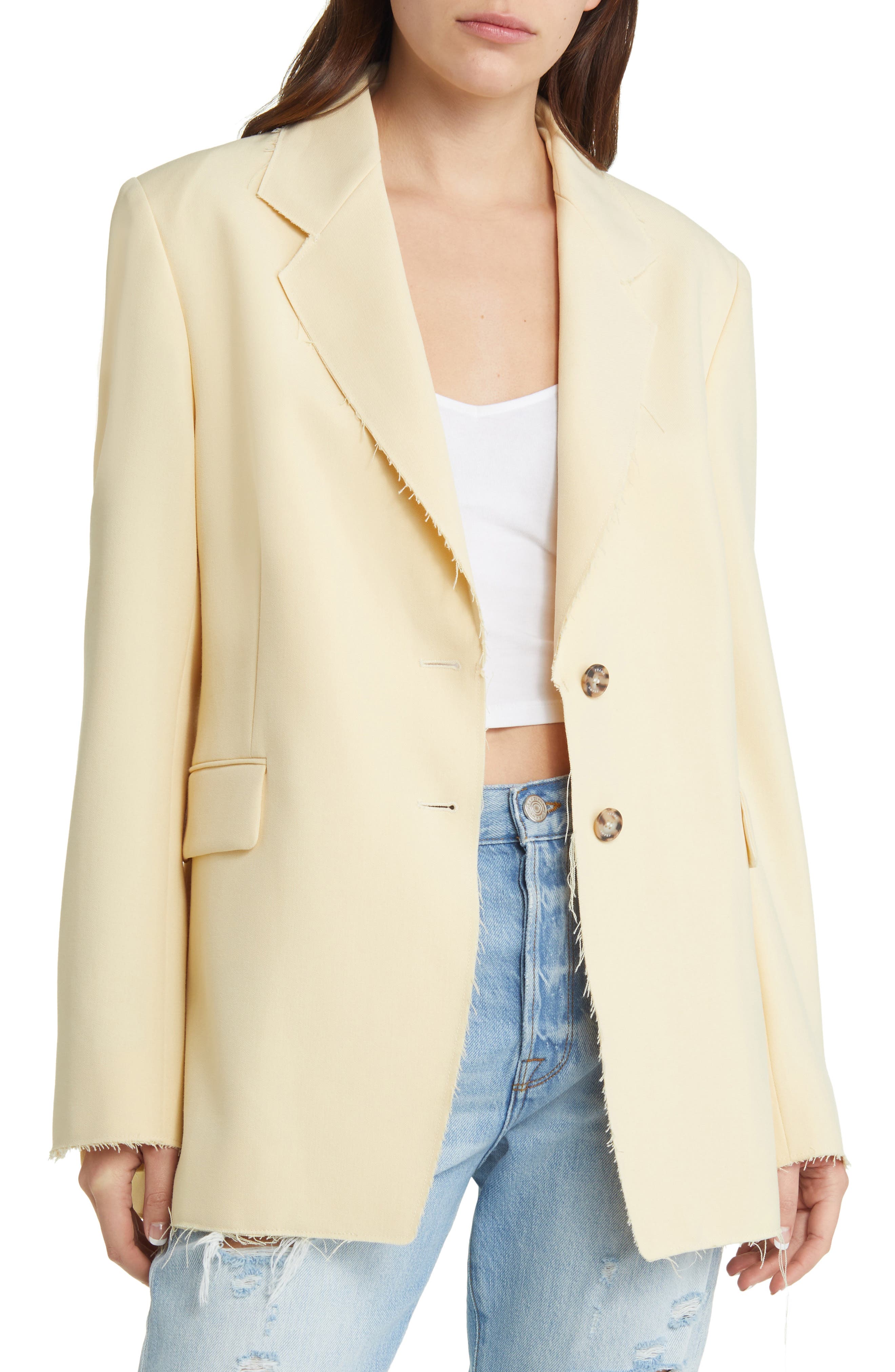 FRAME Oversize Raw Edge Blazer in Navy | Smart Closet