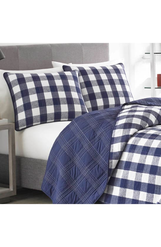 Shop Eddie Bauer Lakehouse Plaid Cotton Quilt 3-piece Set In Blue