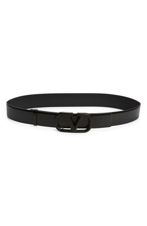 Valentino Garavani VLOGO Tonal Buckle Leather Belt in 0No Nero