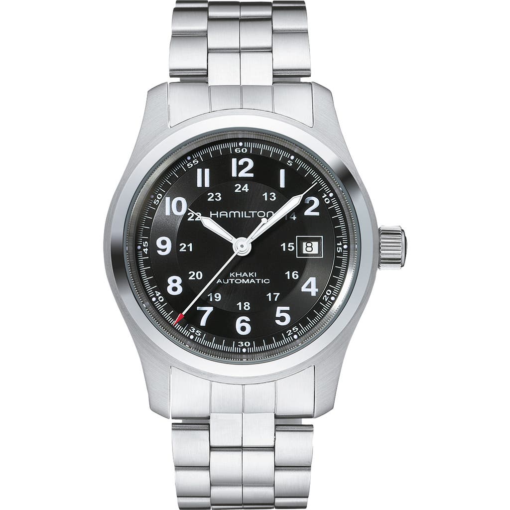 Hamilton Khaki Field Automatic Bracelet Watch, 42mm In Silver/black/silver