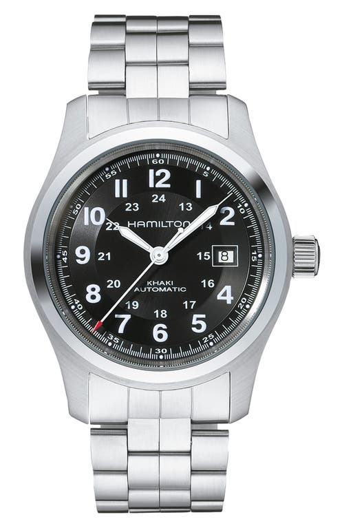 Shop Hamilton Khaki Field Automatic Bracelet Watch, 42mm In Silver/black/silver