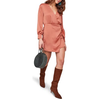 Astr The Label Faux Wrap Minidress, Coral