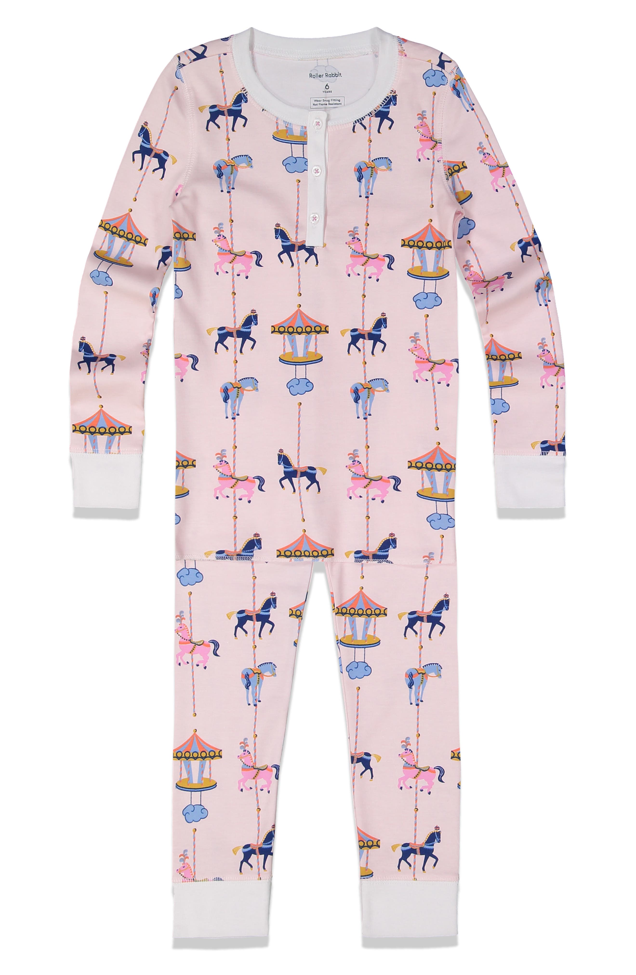 Toddler Roller Rabbit Carousel Fitted Two-Piece Pajamas, Y - Pink