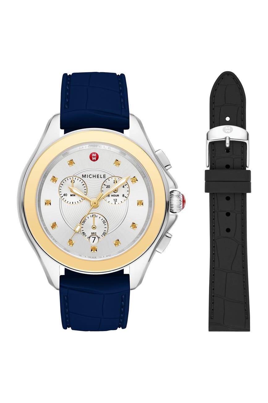 Michele Women's Cape Chronograph Silicone Strap Watch, 40mm