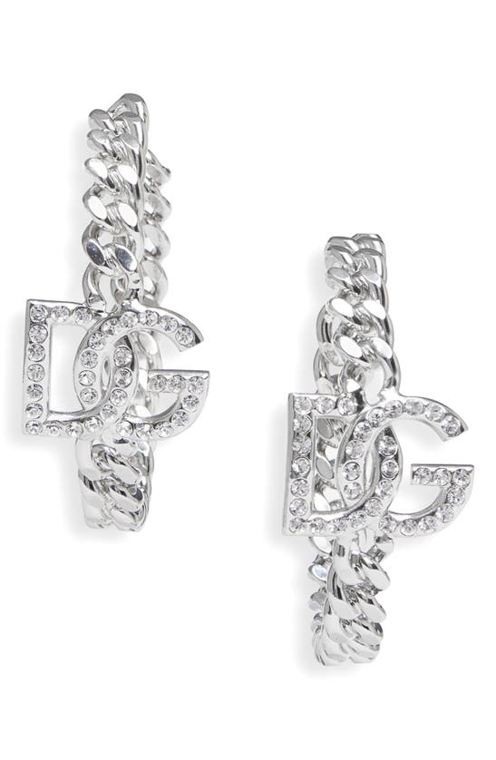 Dolce & Gabbana Dg Logo Chain Hoop Earrings In Silver | ModeSens