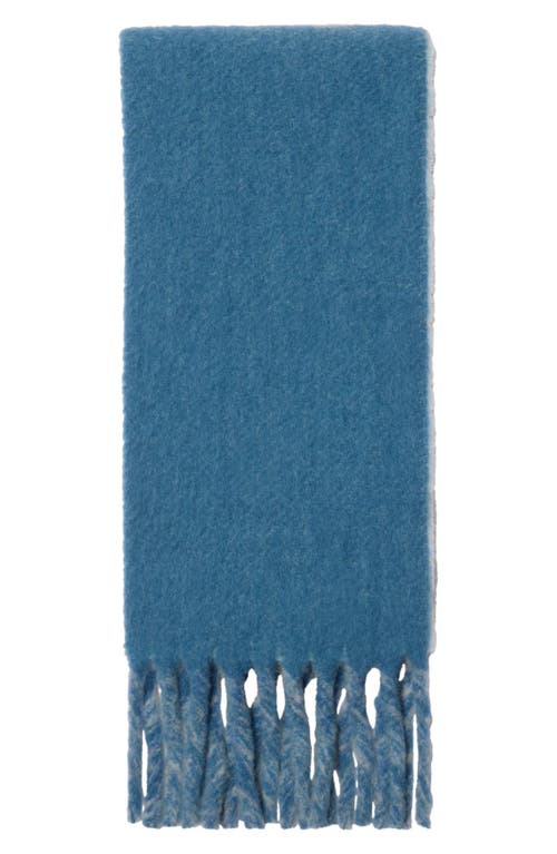 Burberry Logo Text Jacquard Reversible Alpaca & Wool Blend Fringe Scarf In Blue