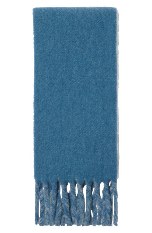 Shop Burberry Logo Text Jacquard Reversible Alpaca & Wool Blend Fringe Scarf In Blue