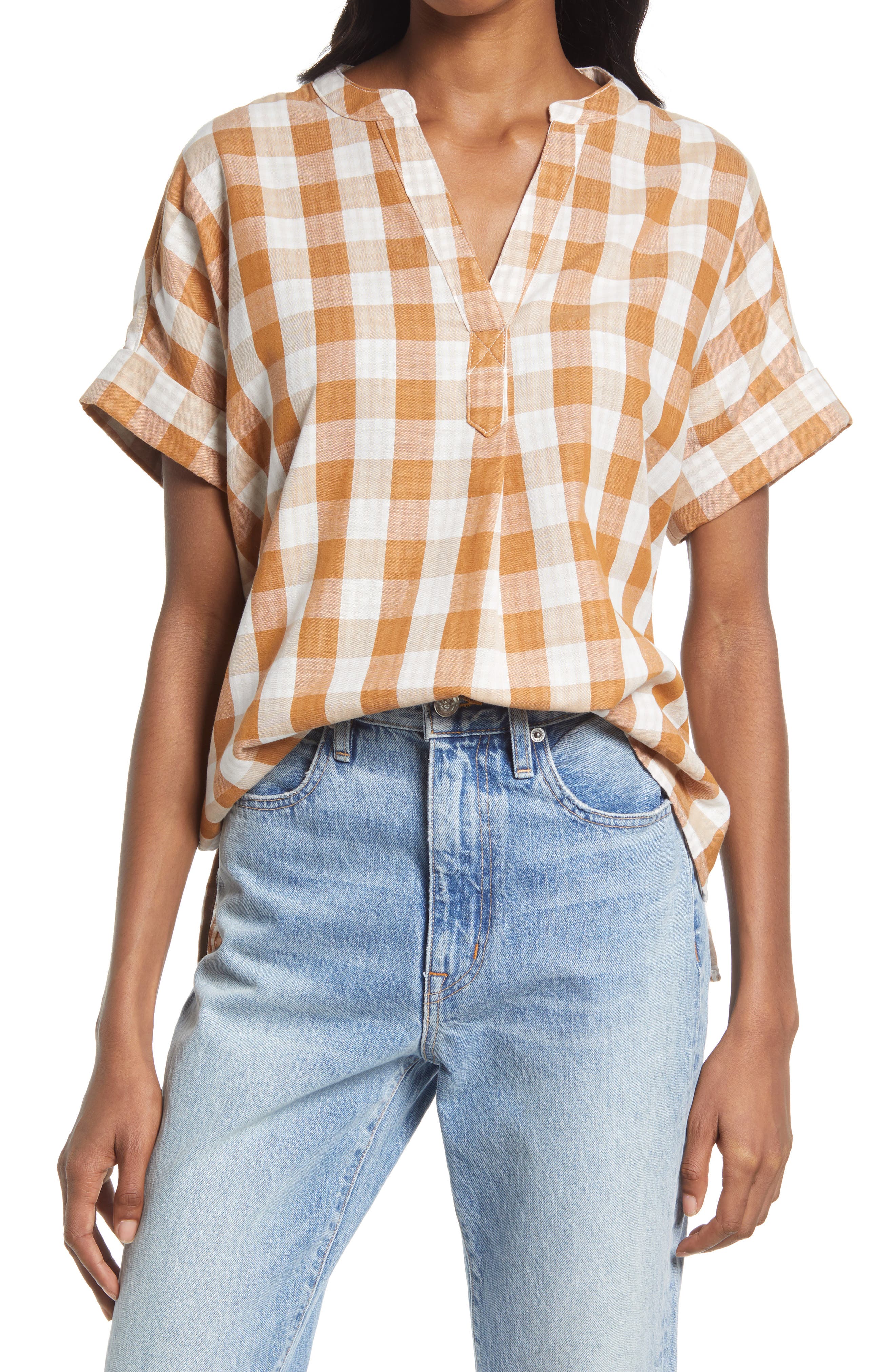 madewell band sleeve popover shirt