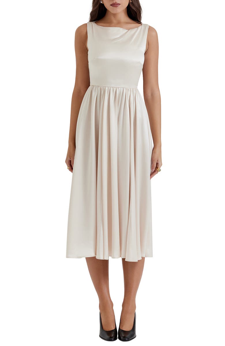 HOUSE OF CB Shayla Satin Midi Cocktail Dress, Main, color, Vintage Cream