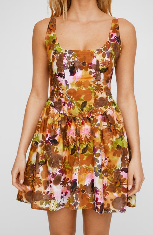 Shop Nasty Gal Floral Lace-up Corset Minidress In Khaki