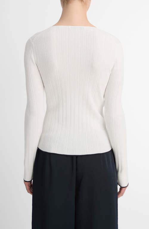 Shop Vince Tipped Edge Rib Henley In Off White/deep Lake