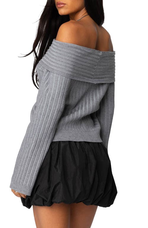 Shop Edikted Brandy Off The Shoulder Rib Sweater In Dark-gray