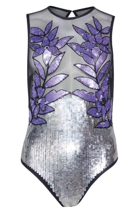 Shop Nasty Gal Floral Sequin Mesh Bodysuit In Purple