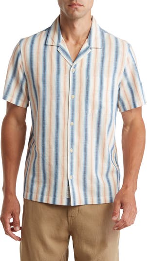 Lucky Brand Linen Short Sleeve Multi Stripe Button-Up Shirt