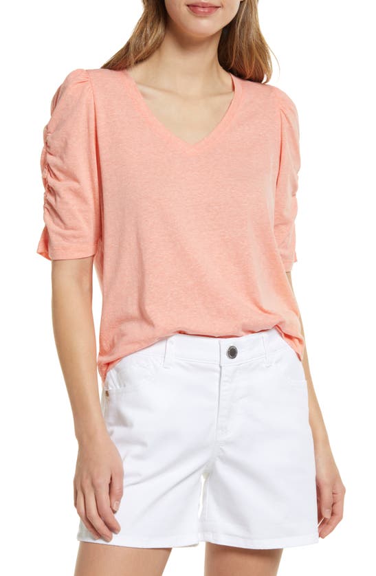 WIT & WISDOM HEATHERED RUCHED PUFF SLEEVE T-SHIRT