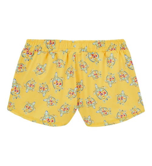 Shop Vilebrequin Kids' Vendôme Turtles Uv Protection Shorts In Maïs