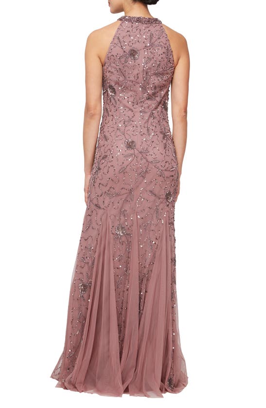 Shop Alex Evenings Beaded Halter Neck Gown In Cafe