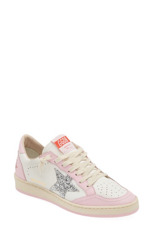 Golden Goose Ball Star Low Top Sneaker In White/pink/silver