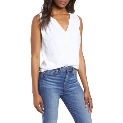 Lucky Brand Applique Henley Top, White