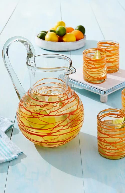 Shop Verve Culture Handblown Glass Pitcher In Orange