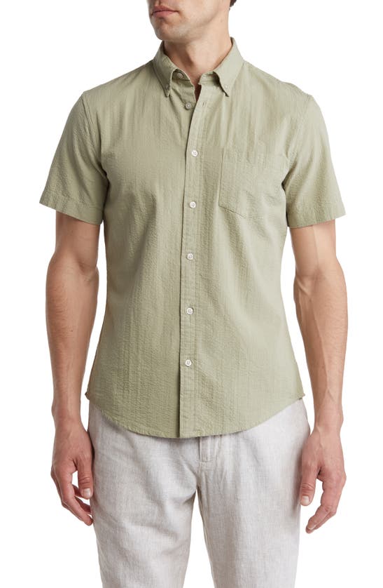 14th & Union Short Sleeve Seersucker Button-down Shirt In Green Clay
