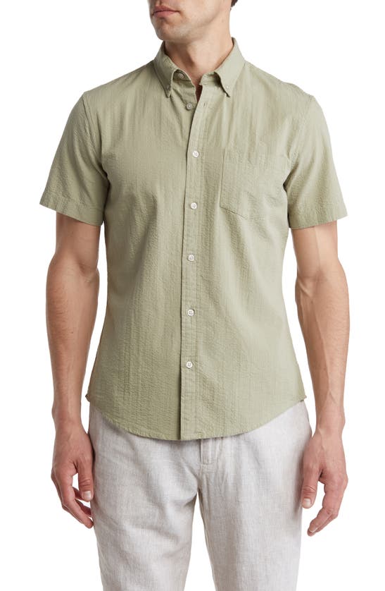 14th & Union Short Sleeve Seersucker Button-down Shirt In Green