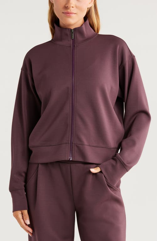 Zella Luxe Scuba Stand Collar Jacket In Burgundy Fudge