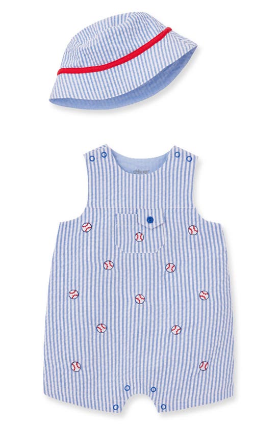 Little Me Babies' Seersucker Romper & Hat Set In Blue
