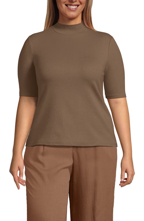 Shop Lands' End Plus Size Elbow Sleeve Wide Rib Mock In Honey Beige