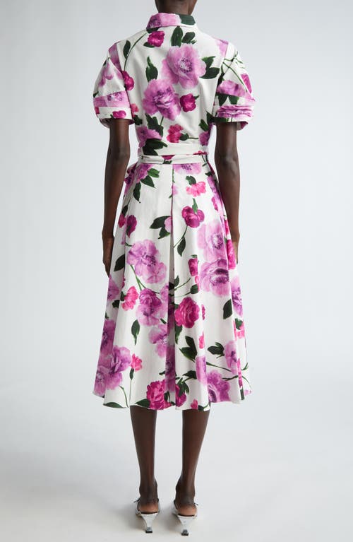 Shop Erdem Floral Belted Midi Shirtdress In Wisteria White