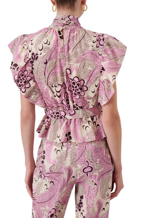 Derek Lam 10 Crosby Brynn Floral Ruffle Cutout Linen Blend Top In Pink Multi