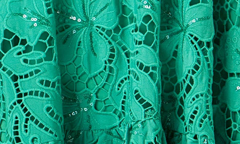 Endless Rose Lace & Sequin Trapeze Minidress In Green