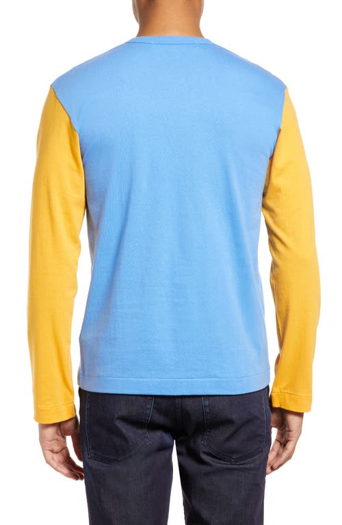 Shop Comme Des Garçons Play Colorblock Long Sleeve Cotton T-shirt In Blue/yellow