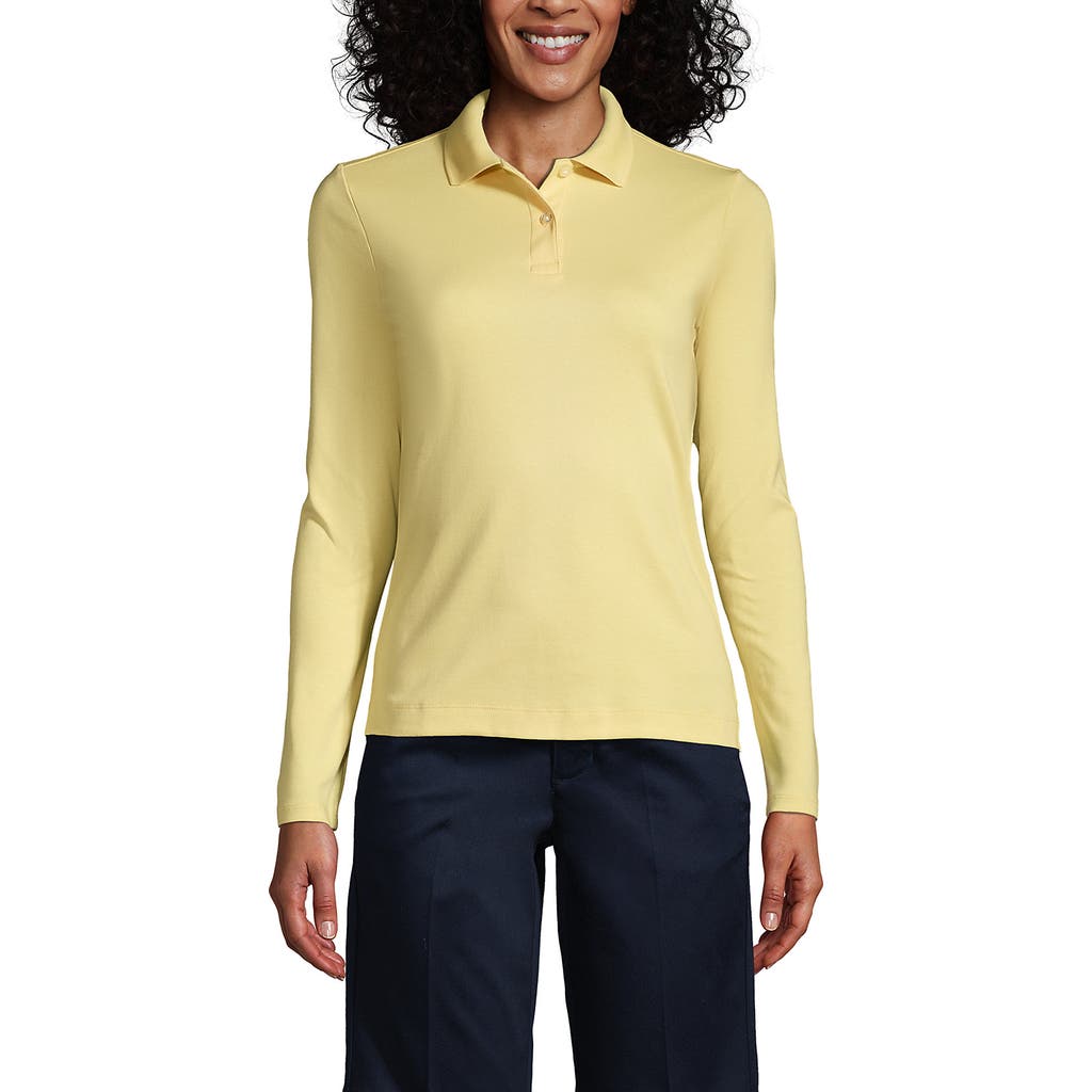 Lands' End School Uniform Long Sleeve Feminine Fit Mesh Polo Shirt In Maize