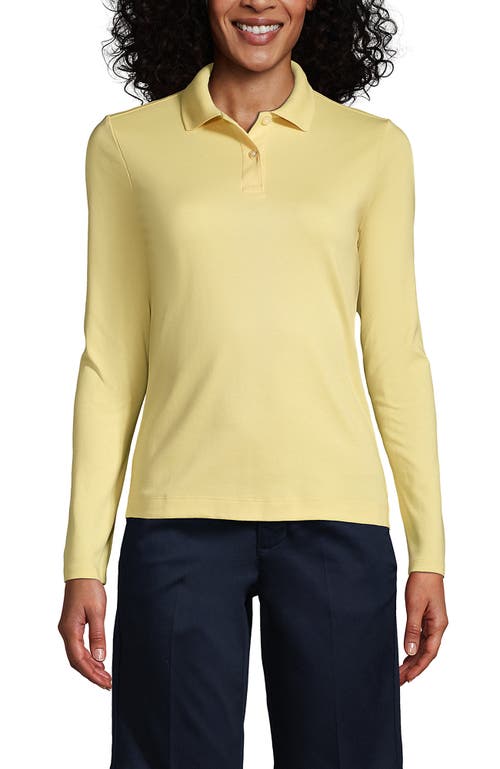 Lands' End School Uniform  Long Sleeve Feminine Fit Interlock Polo Shirt In Maize