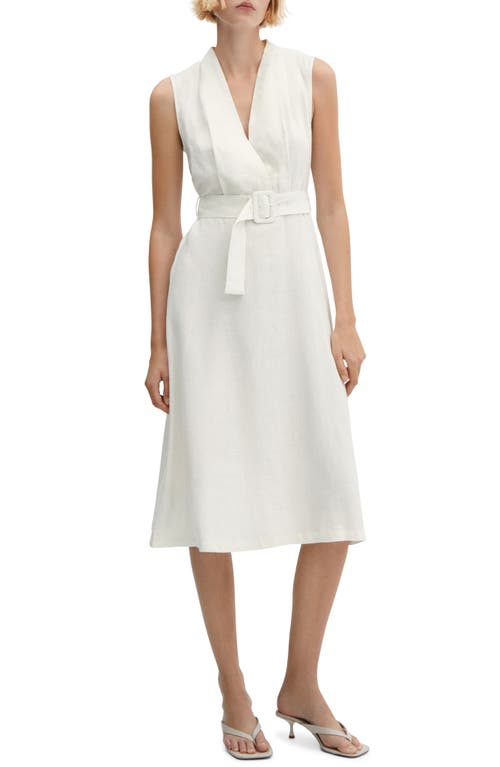 MANGO Sleeveless Belted Linen Dress Off White at Nordstrom,