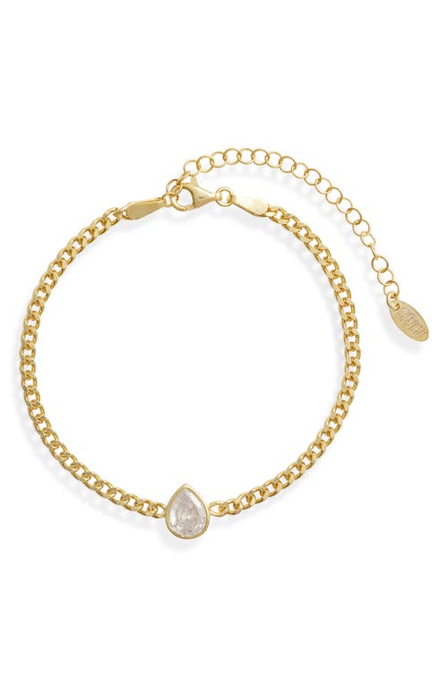 Fancy Shape Cubic Zirconia Curb Chain Bracelet in Gold/White/pear Cut