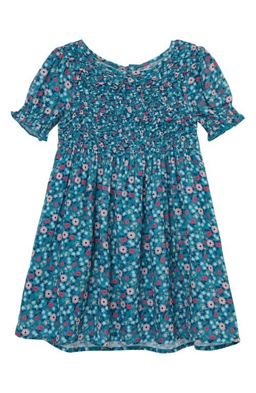 Peek Aren'T You Curious Kids' Floral Smocked Cotton Dress in Green Print at Nordstrom, Size 10