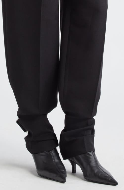 Shop Totême Toteme Slouch Buckle Barrel Leg Wool Blend Trousers In Black