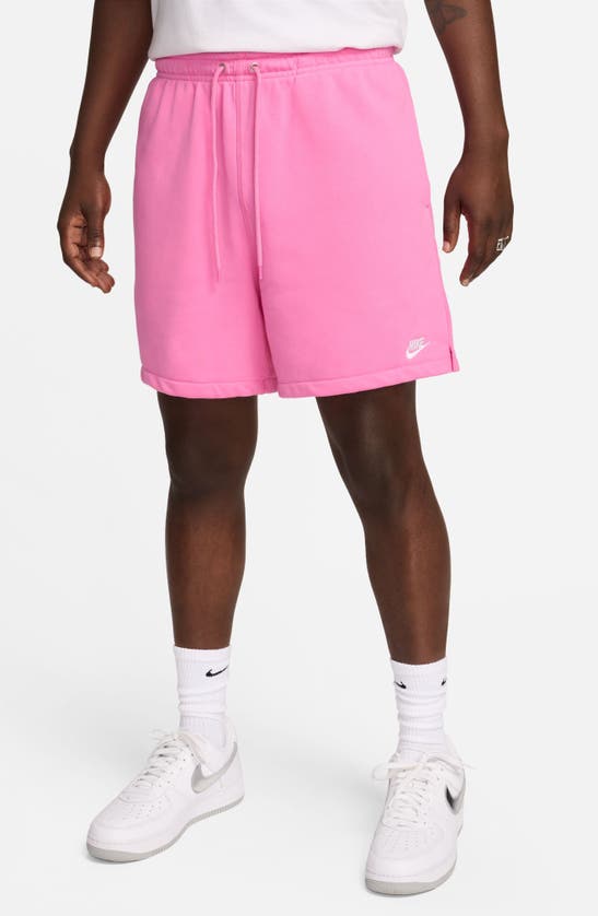 Shop Nike Club French Terry Flow Shorts In Playful Pink/ Playful Pink