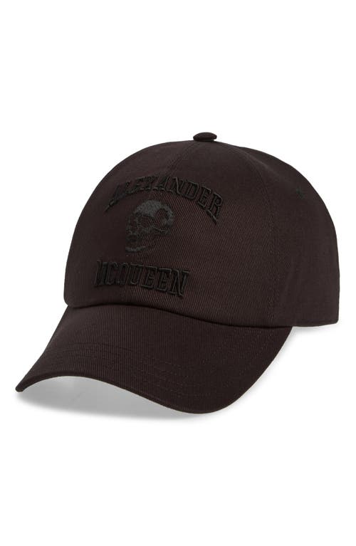 Shop Alexander Mcqueen Varsity Skull Logo Embroidered Baseball Cap In Black/black