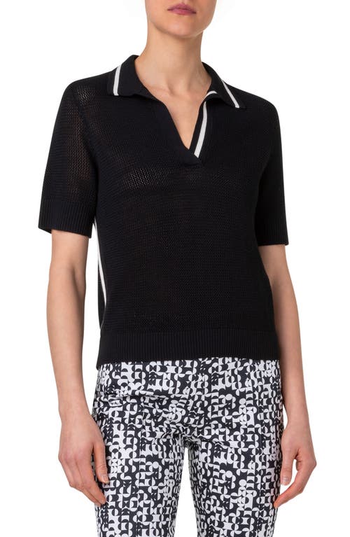 Shop Akris Punto Merino Wool Mesh Sweater Polo In Black-cream