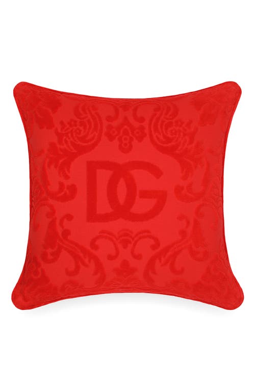 Shop Dolce & Gabbana Dolce&gabbana Dg Logo Cotton Terry Cloth Outdoor Accent Pillow In Red