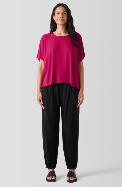 Shop Eileen Fisher Crewneck Boxy Stretch Jersey Top In Azalea